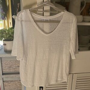 Nicole Miller Women's White V-Neck Linen Top